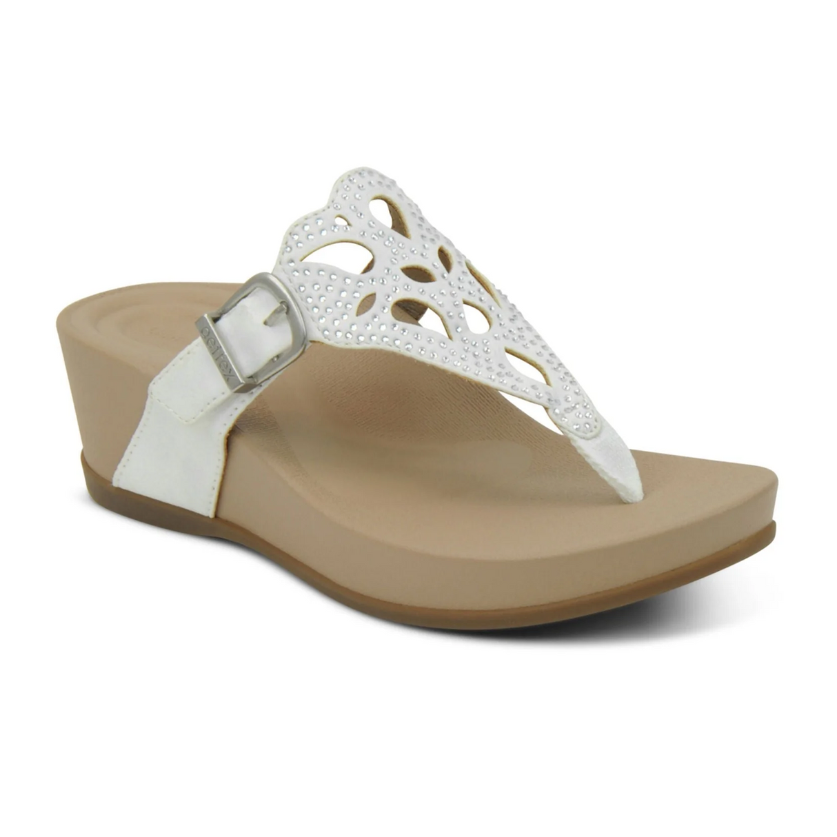 Aetrex Tasha Wedge Sandal (Women) - White Sandal - Thong - The Heel Shoe Fitters