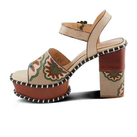 L'Artiste Go Get Em Sandal (Women) - Beige Multi Sandals - Heel/Wedge - The Heel Shoe Fitters