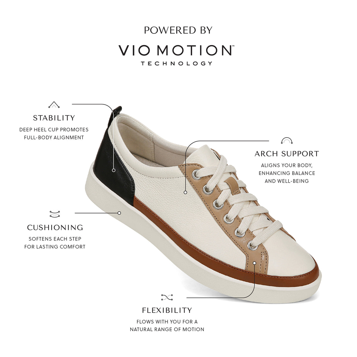 Vionic Winny Sneaker (Women) - Ivory/Black Tumbled Leather Athletic - Casual - Lace Up - The Heel Shoe Fitters