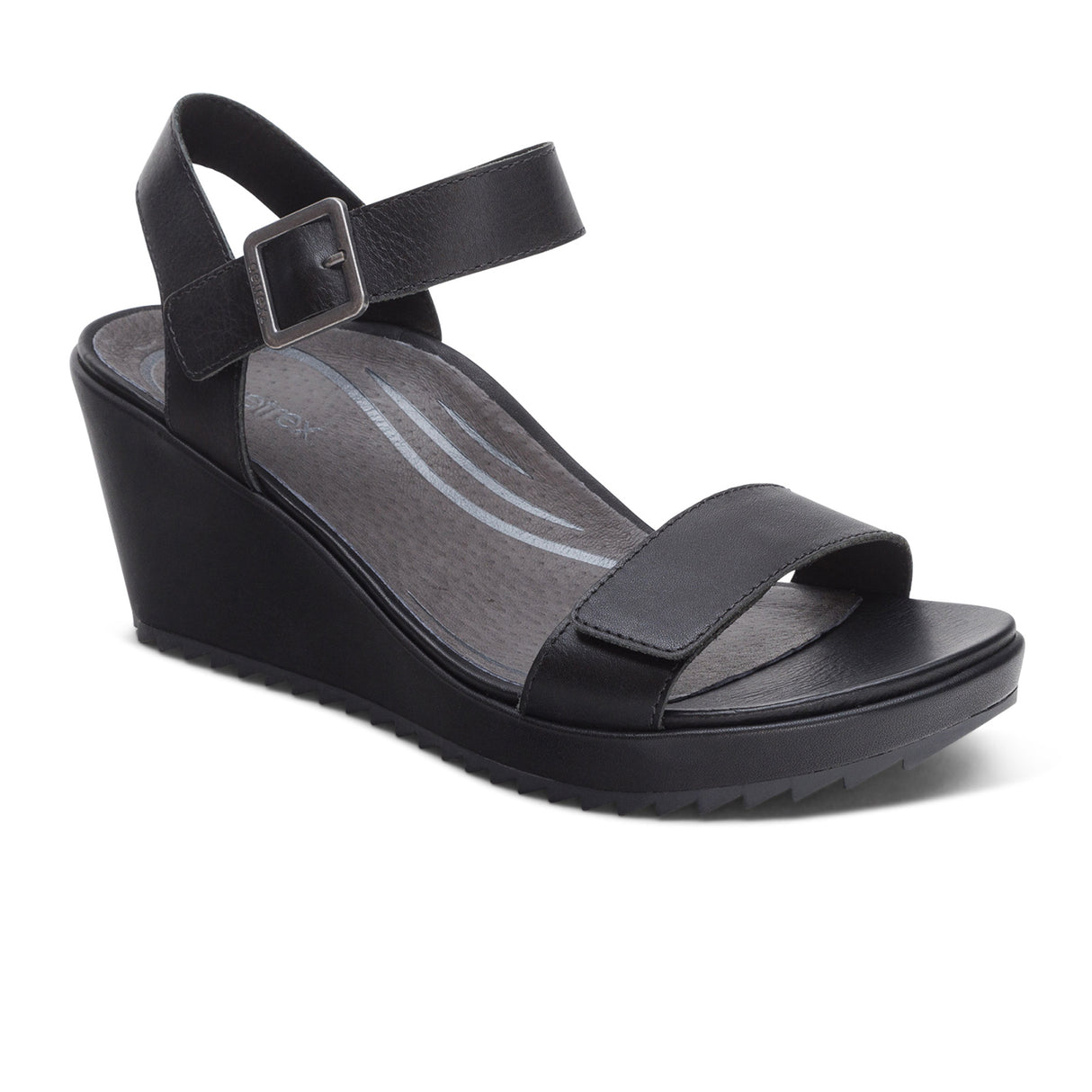 Aetrex Andrea Wedge Sandal (Women) - Black Sandal - Heel/Wedge - The Heel Shoe Fitters