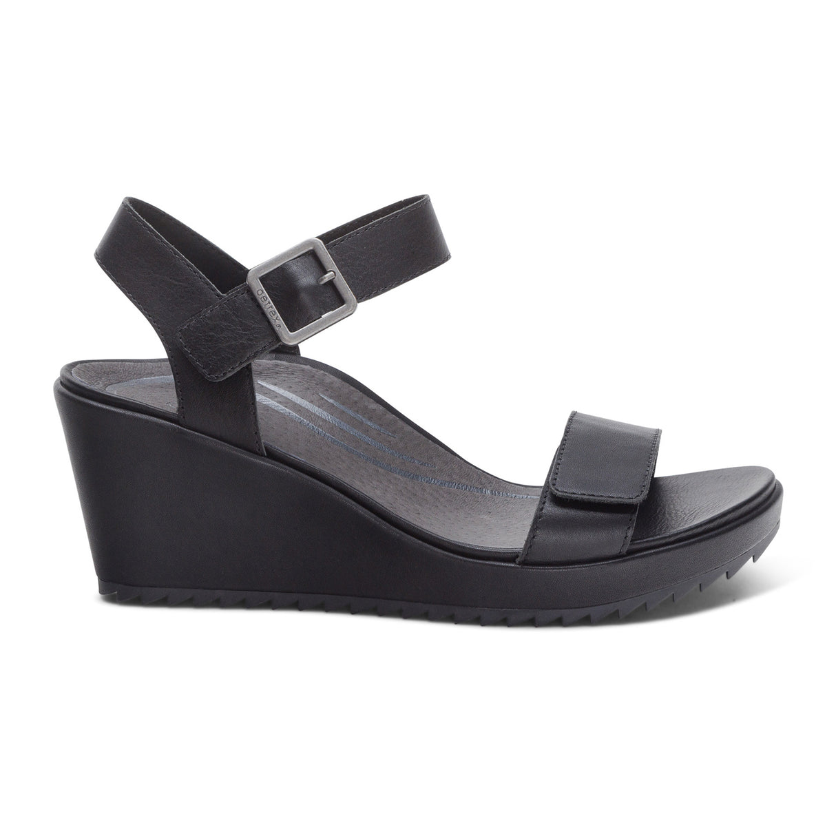 Aetrex Andrea Wedge Sandal (Women) - Black Sandal - Heel/Wedge - The Heel Shoe Fitters