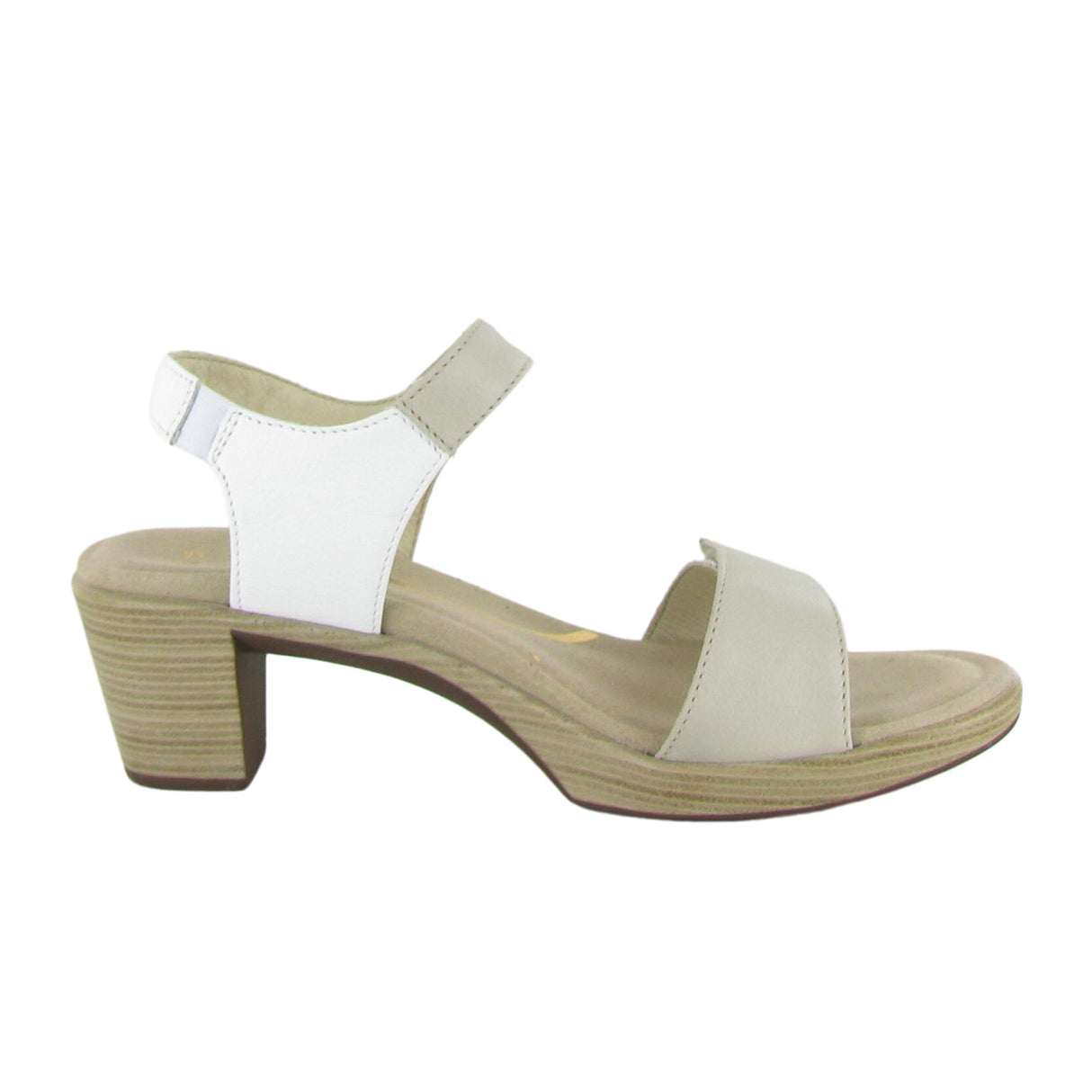 Naot Intact Heeled Sandal (Women) - Soft Ivory Leather/Soft White Leather/Radiant Gold Leather Sandal - Heel/Wedge - The Heel Shoe Fitters