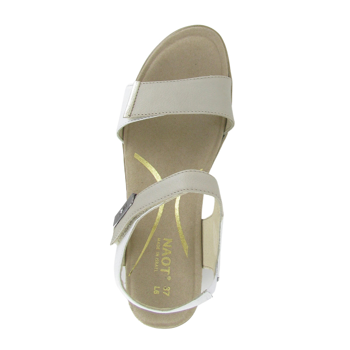 Naot Intact Heeled Sandal (Women) - Soft Ivory Leather/Soft White Leather/Radiant Gold Leather Sandal - Heel/Wedge - The Heel Shoe Fitters