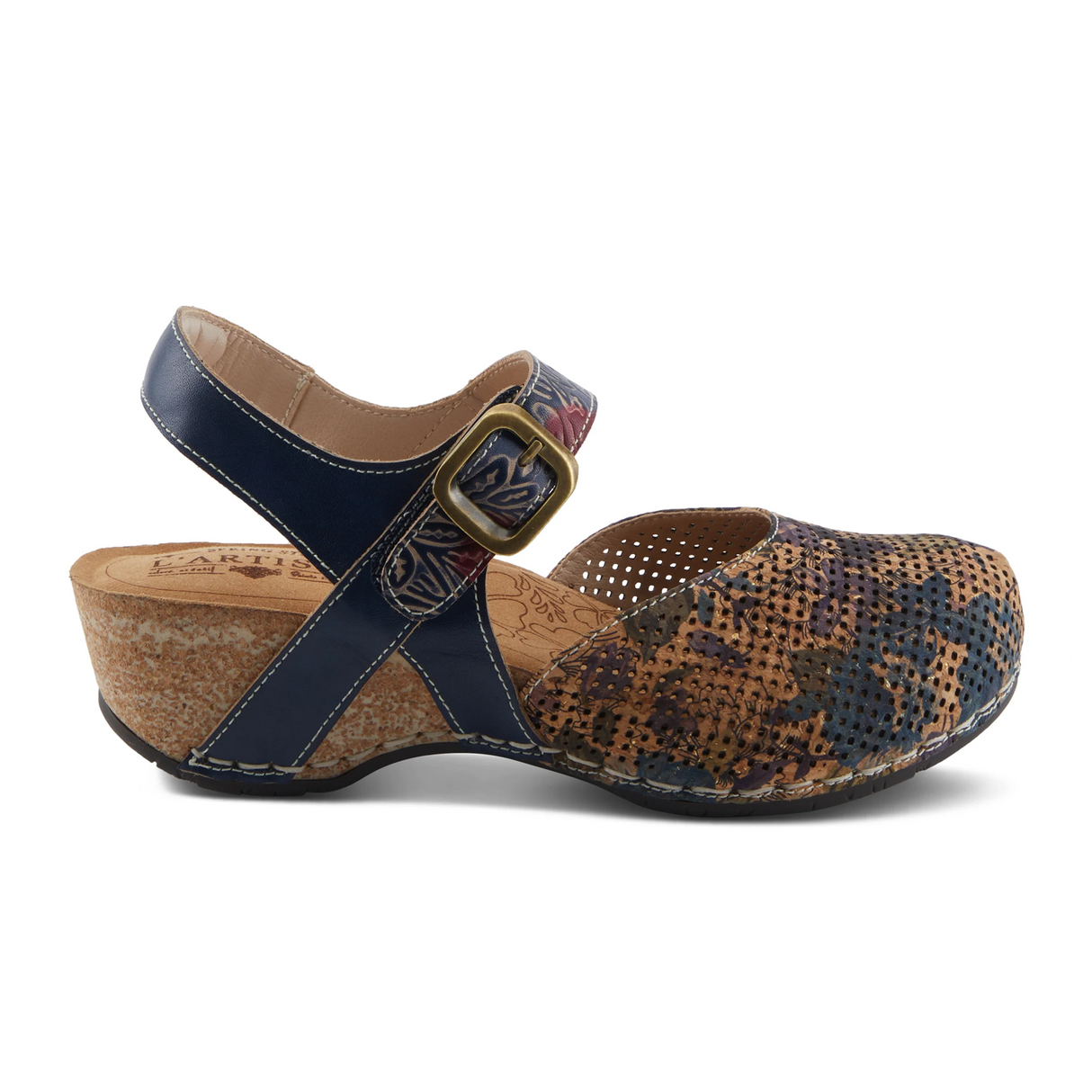 L'Artiste Koraline Wedge Sandal (Women) - Navy Multi Sandal - Heel/Wedge - The Heel Shoe Fitters