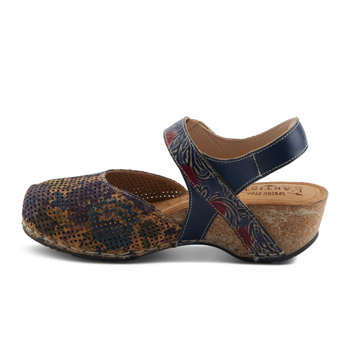 L'Artiste Koraline Wedge Sandal (Women) - Navy Multi Sandal - Heel/Wedge - The Heel Shoe Fitters