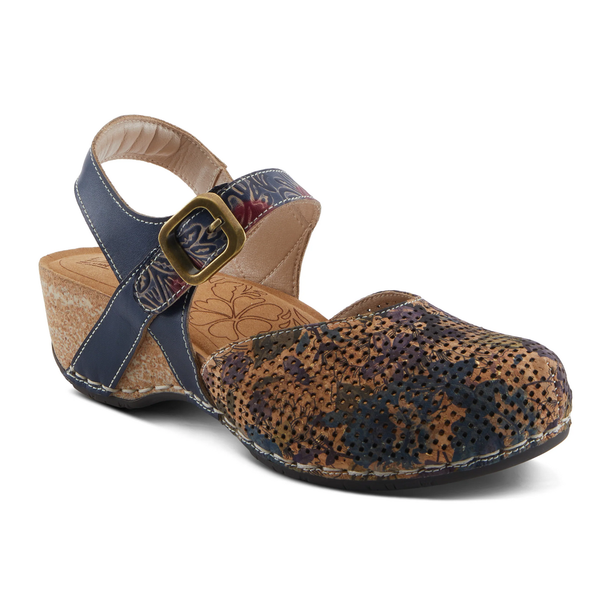 L'Artiste Koraline Wedge Sandal (Women) - Navy Multi Sandal - Heel/Wedge - The Heel Shoe Fitters