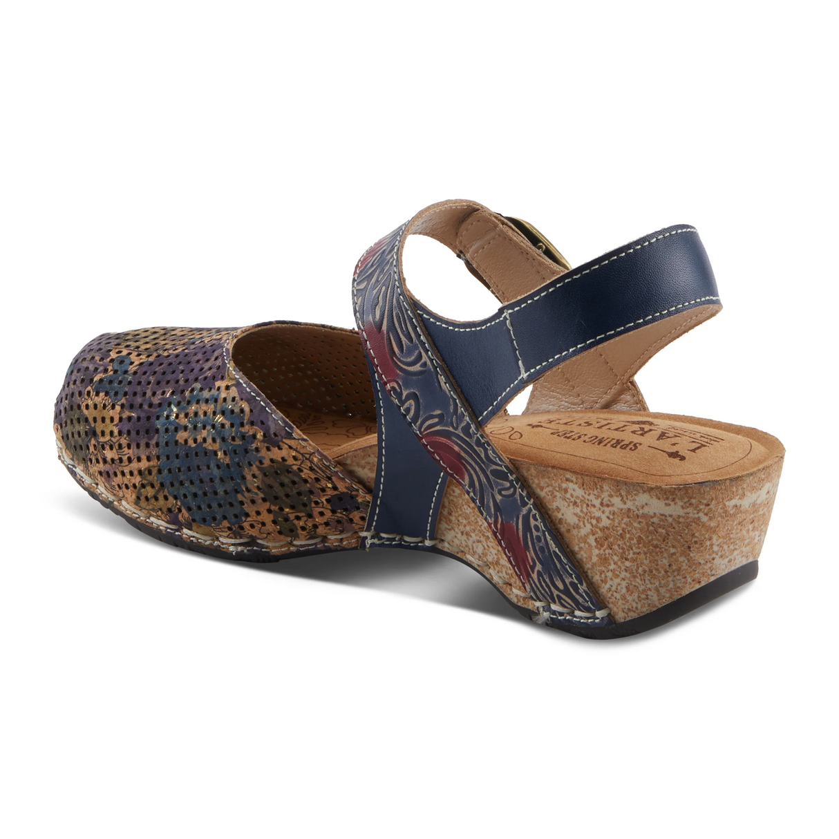 L'Artiste Koraline Wedge Sandal (Women) - Navy Multi Sandal - Heel/Wedge - The Heel Shoe Fitters