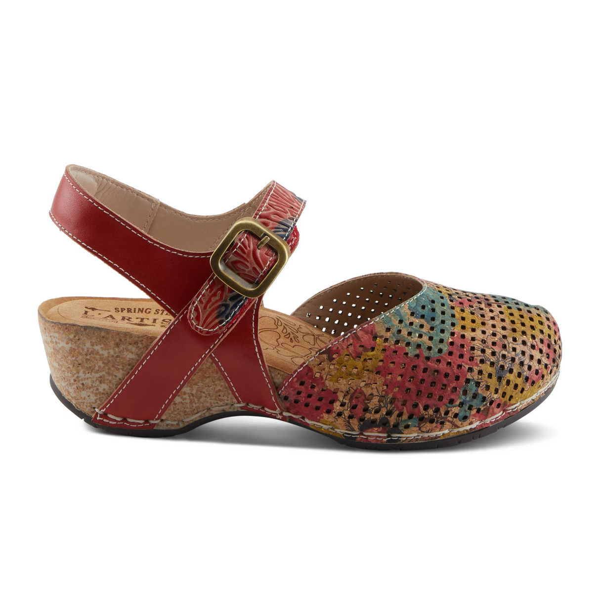 L'Artiste Koraline Wedge Sandal (Women) - Red Multi Sandal - Heel/Wedge - The Heel Shoe Fitters