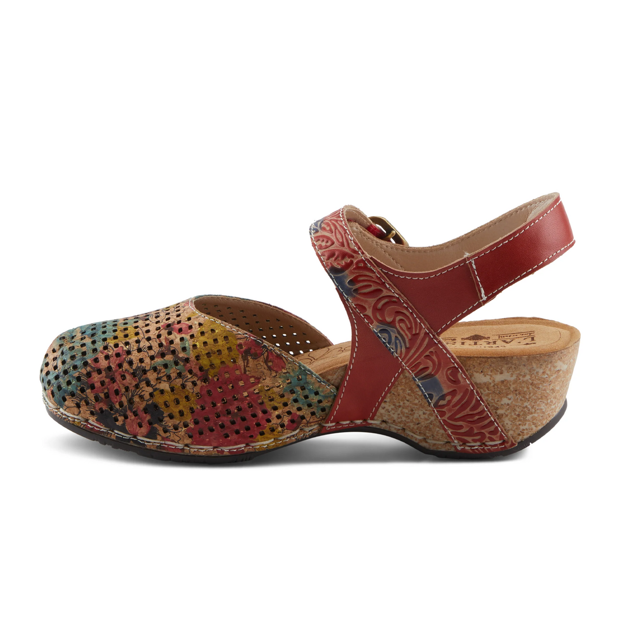 L'Artiste Koraline Wedge Sandal (Women) - Red Multi Sandal - Heel/Wedge - The Heel Shoe Fitters
