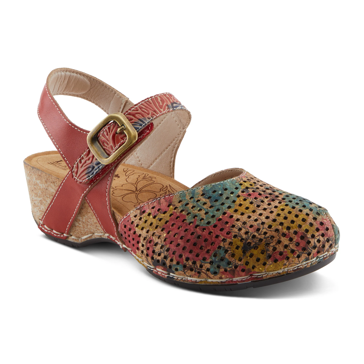 L'Artiste Koraline Wedge Sandal (Women) - Red Multi Sandal - Heel/Wedge - The Heel Shoe Fitters