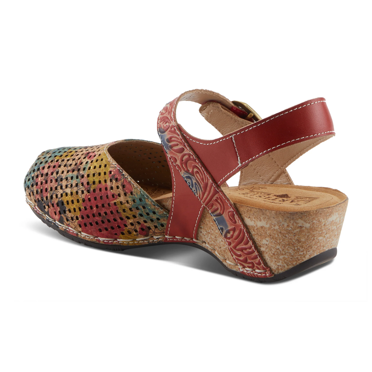 L'Artiste Koraline Wedge Sandal (Women) - Red Multi Sandal - Heel/Wedge - The Heel Shoe Fitters