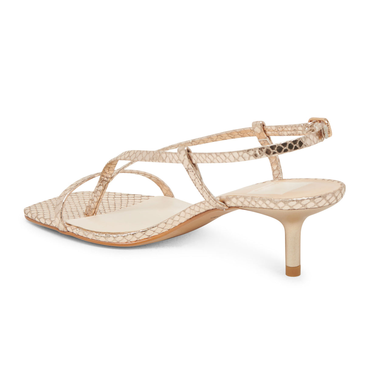 Dolce Vita Laury Heeled Sandal (Women) - Champagne Embossed Leather Sandal - Heel/Wedge - The Heel Shoe Fitters