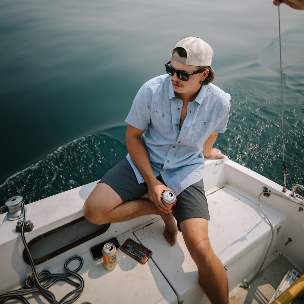 Kuhl Karib Stripe Short Sleeve Shirt (Men) - Horizon Blue Apparel - Top - ShortSleeve - The Heel Shoe Fitters