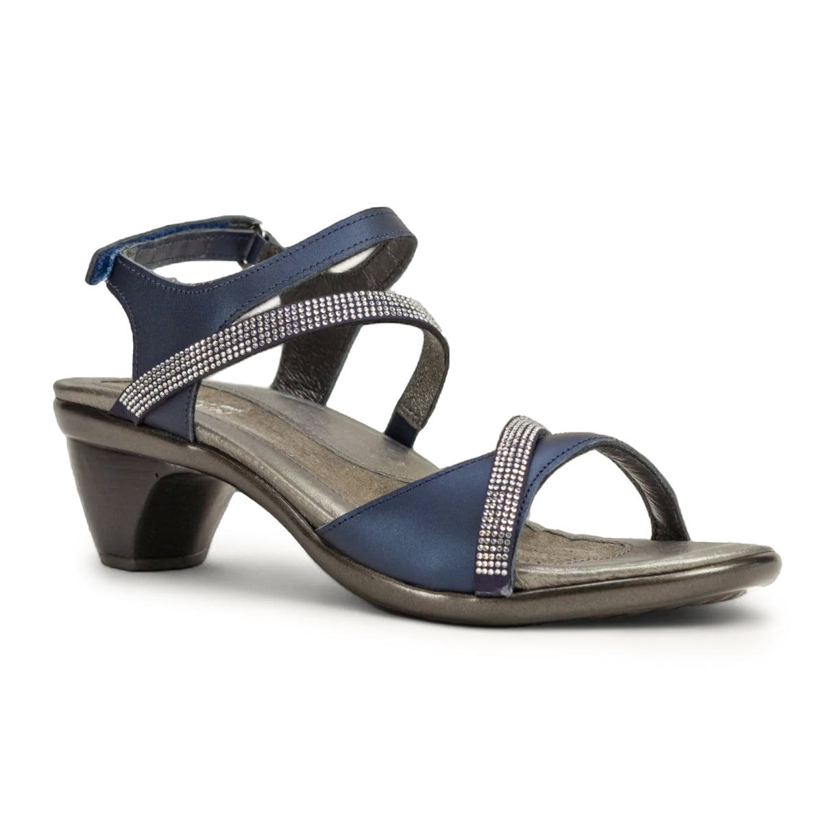 Naot Innovate Heeled Sandal (Women) - Polar Sea Leather/Navy/Clear Rhinestones Sandal - Heel/Wedge - The Heel Shoe Fitters
