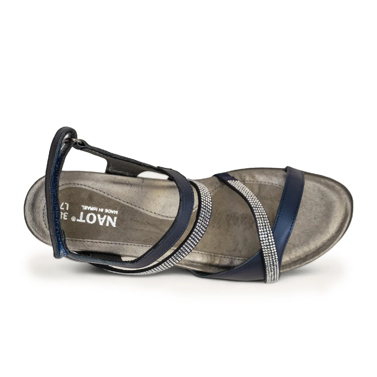 Naot Innovate Heeled Sandal (Women) - Polar Sea Leather/Navy/Clear Rhinestones Sandal - Heel/Wedge - The Heel Shoe Fitters