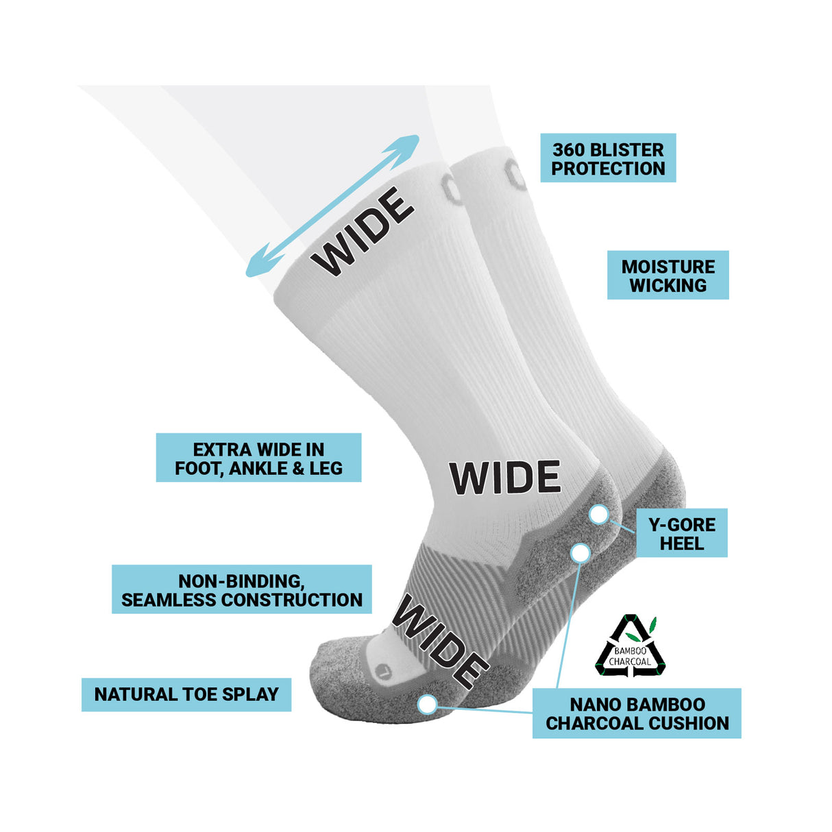 OS1st WP4+ Wide Wellness Performance Crew Sock (Unisex) - White Accessories - Socks - Performance - The Heel Shoe Fitters