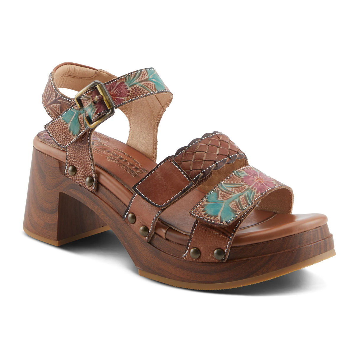 L'Artiste Retropel Wedge Sandal (Women) - Brown Multi Sandal - Heel/Wedge - The Heel Shoe Fitters