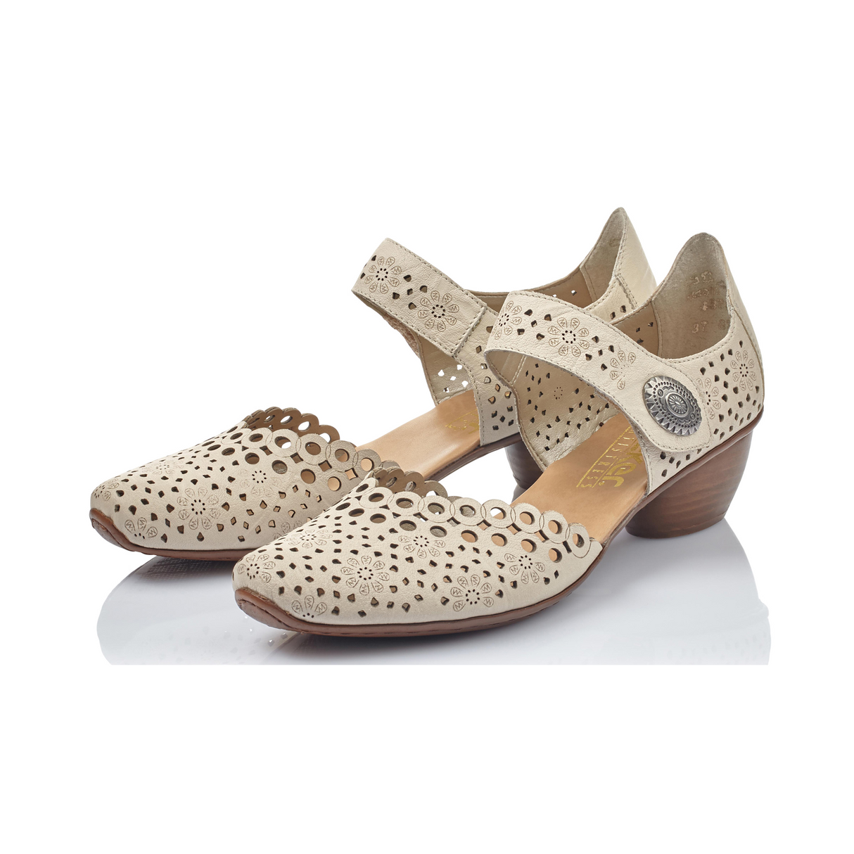 Rieker Mirjam 43753-60 Heeled Sandal (Women) - Cream Sandal - Heel/Wedge - The Heel Shoe Fitters