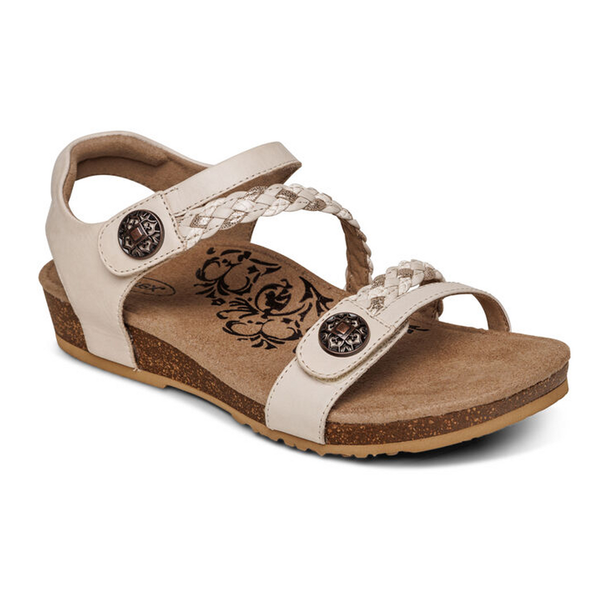 Aetrex Jillian Braided Backstrap Sandal (Women) - Ivory Sandal - Backstrap - The Heel Shoe Fitters