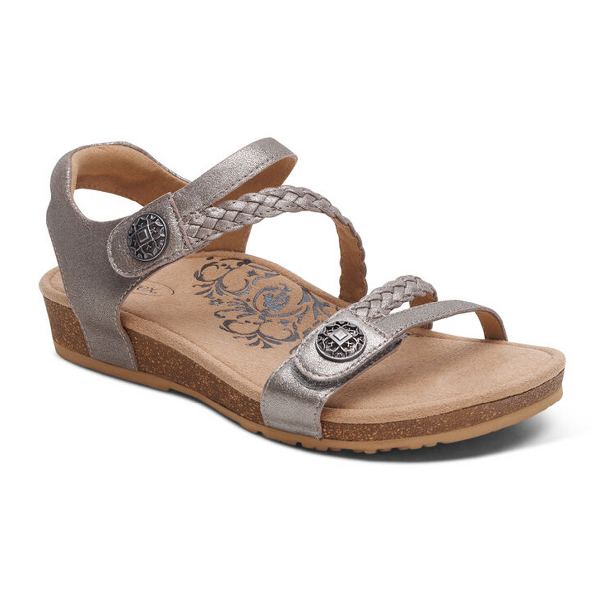 Aetrex Jillian Braided Backstrap Sandal (Women) - Brushed Silver Sandal - Backstrap - The Heel Shoe Fitters