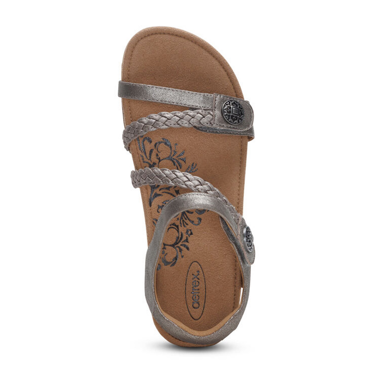 Aetrex Jillian Braided Backstrap Sandal (Women) - Brushed Silver Sandal - Backstrap - The Heel Shoe Fitters
