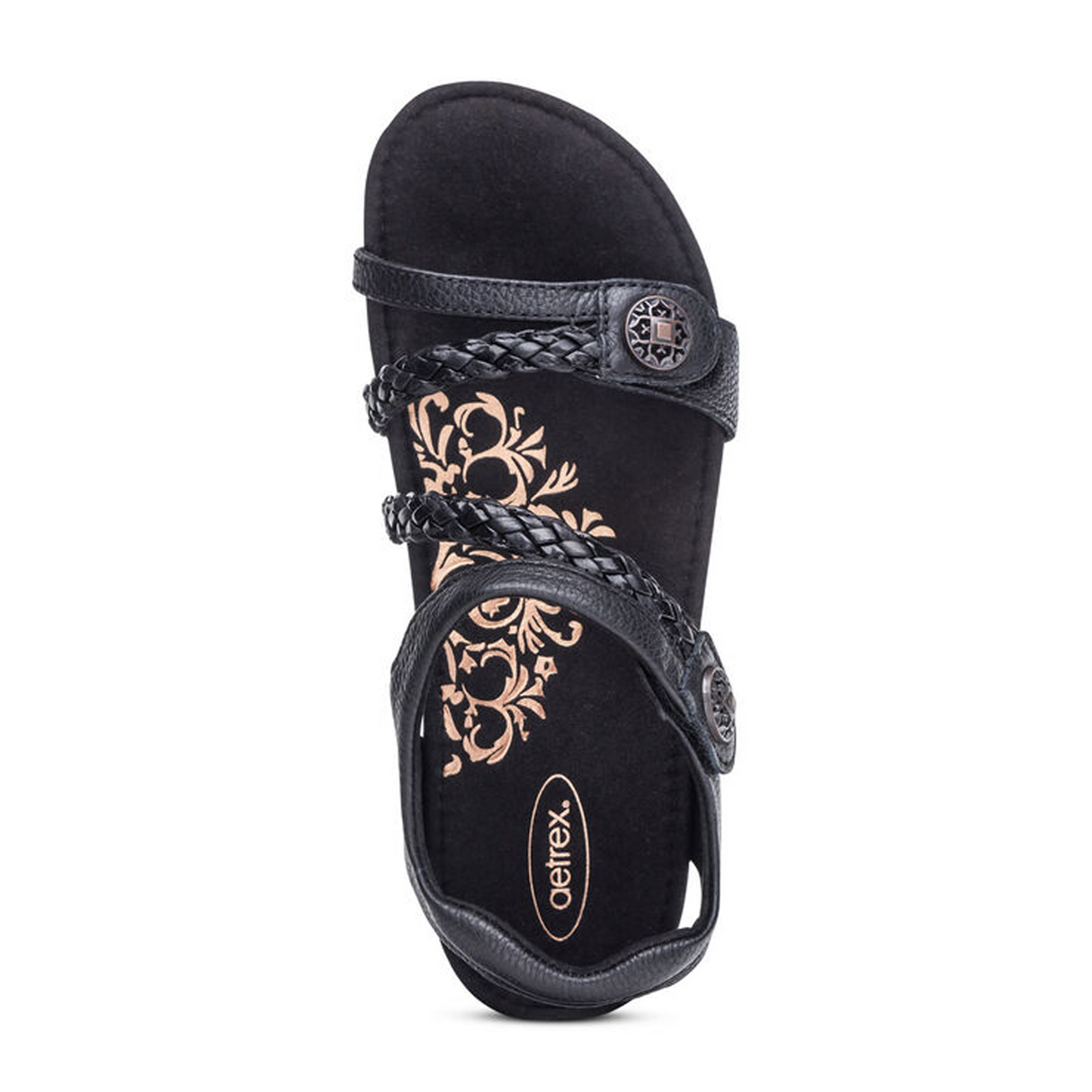 Aetrex Jillian Braided Backstrap Sandal (Women) - Black Sandal - Backstrap - The Heel Shoe Fitters