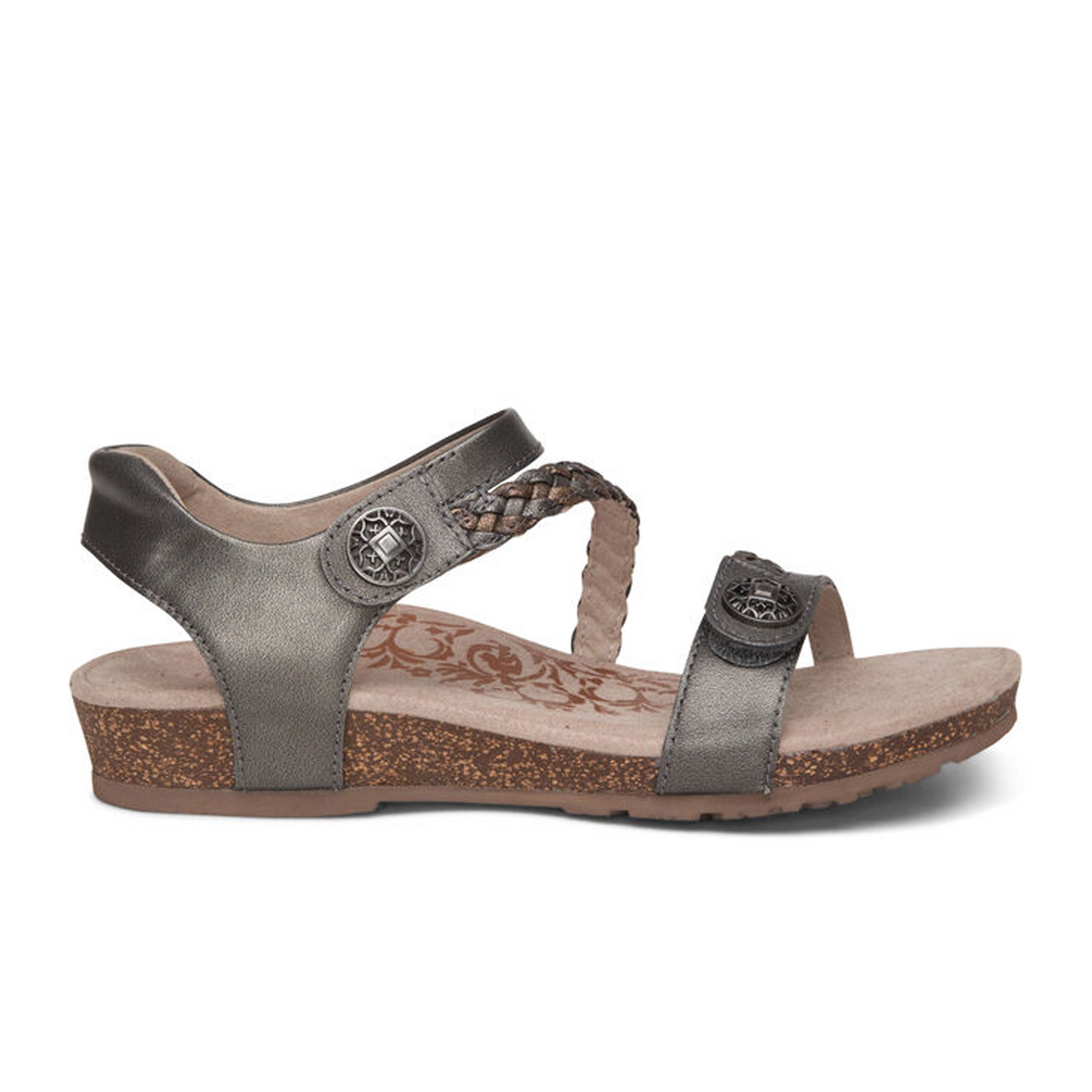Aetrex Jillian Braided Backstrap Sandal (Women) - Gunmetal Sandal - Backstrap - The Heel Shoe Fitters