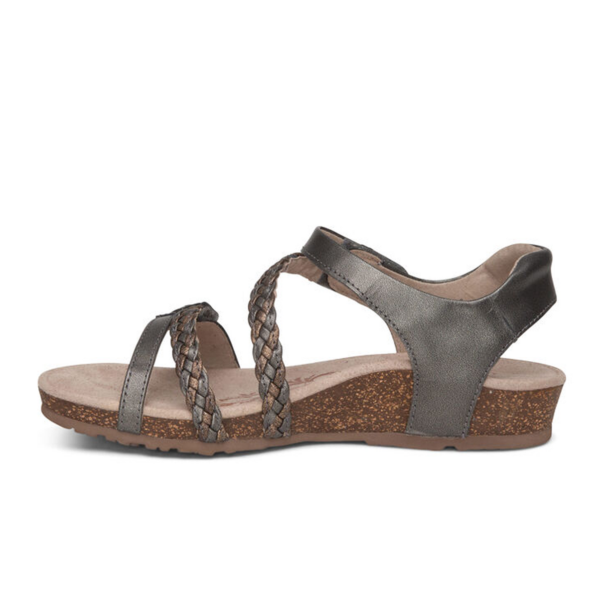 Aetrex Jillian Braided Backstrap Sandal (Women) - Gunmetal Sandal - Backstrap - The Heel Shoe Fitters