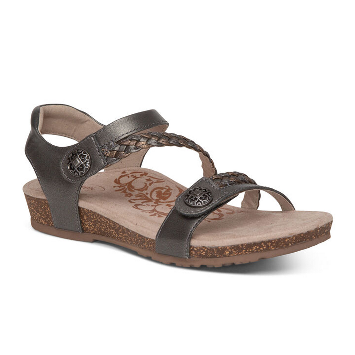 Aetrex Jillian Braided Backstrap Sandal (Women) - Gunmetal Sandal - Backstrap - The Heel Shoe Fitters