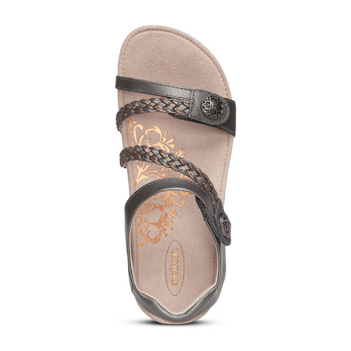 Aetrex Jillian Braided Backstrap Sandal (Women) - Gunmetal Sandal - Backstrap - The Heel Shoe Fitters