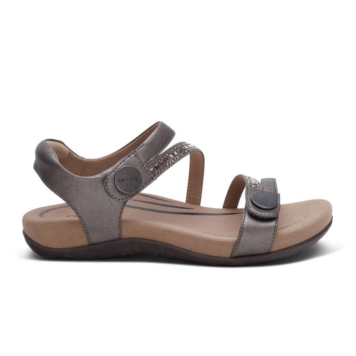 Aetrex Jess Jeweled Backstrap Sandal (Women) - Pewter Sparkle Sandal - Backstrap - The Heel Shoe Fitters