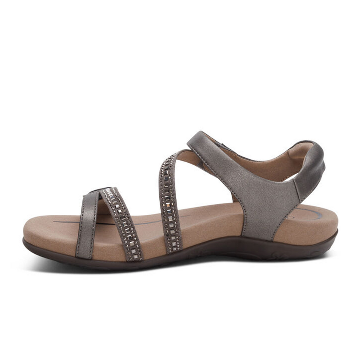 Aetrex Jess Jeweled Backstrap Sandal (Women) - Pewter Sparkle Sandal - Backstrap - The Heel Shoe Fitters
