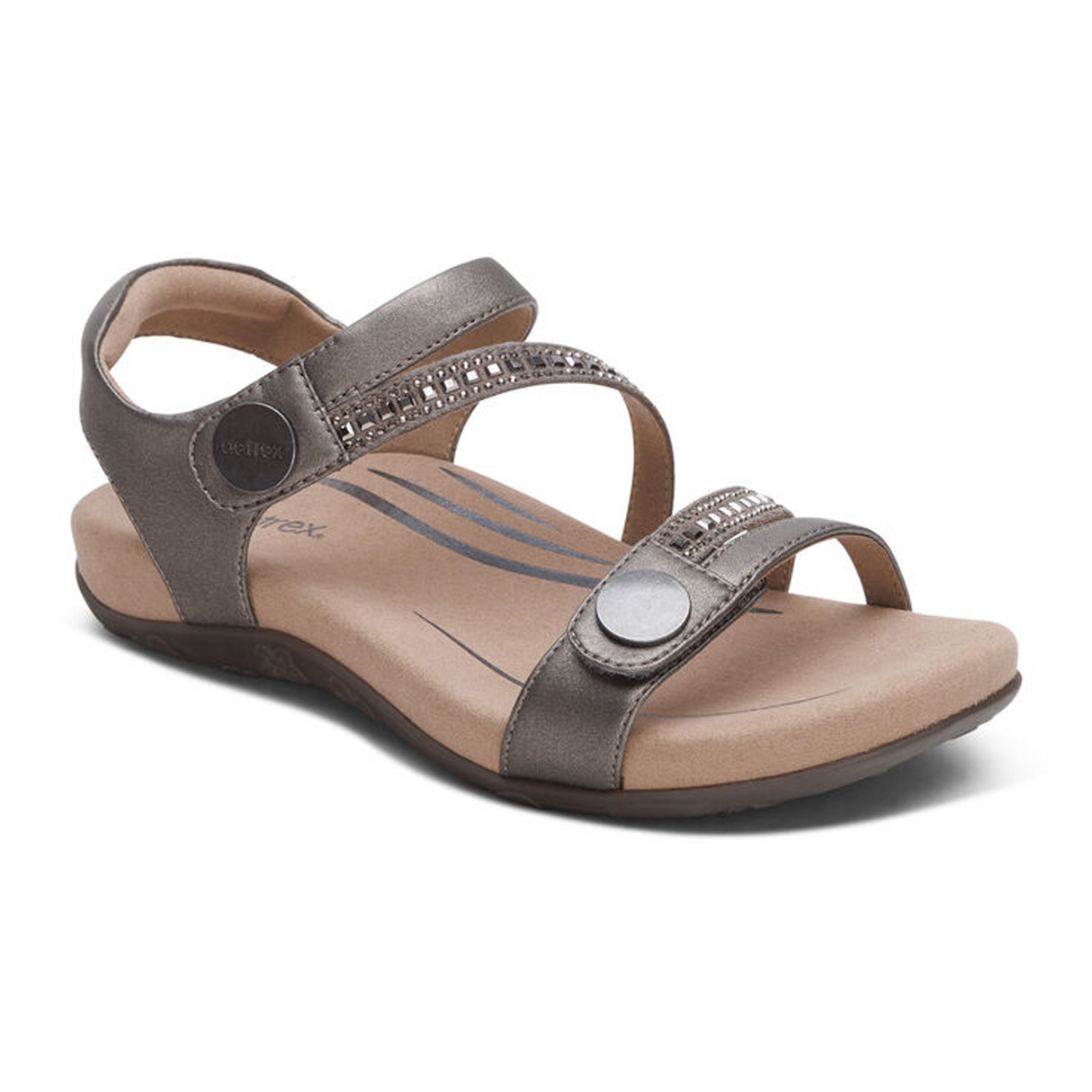Aetrex Jess Jeweled Backstrap Sandal (Women) - Pewter Sparkle Sandal - Backstrap - The Heel Shoe Fitters