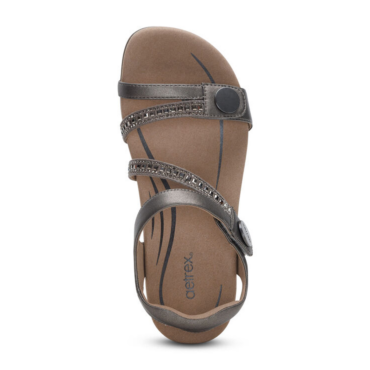 Aetrex Jess Jeweled Backstrap Sandal (Women) - Pewter Sparkle Sandal - Backstrap - The Heel Shoe Fitters