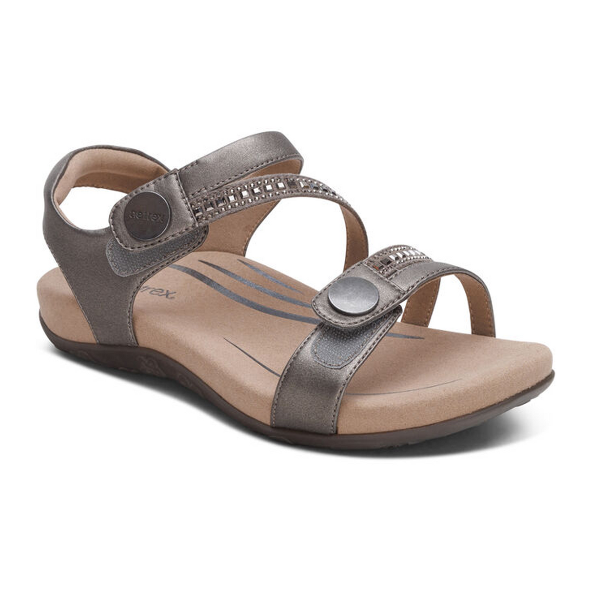 Aetrex Jess Jeweled Backstrap Sandal (Women) - Pewter Sparkle Sandal - Backstrap - The Heel Shoe Fitters