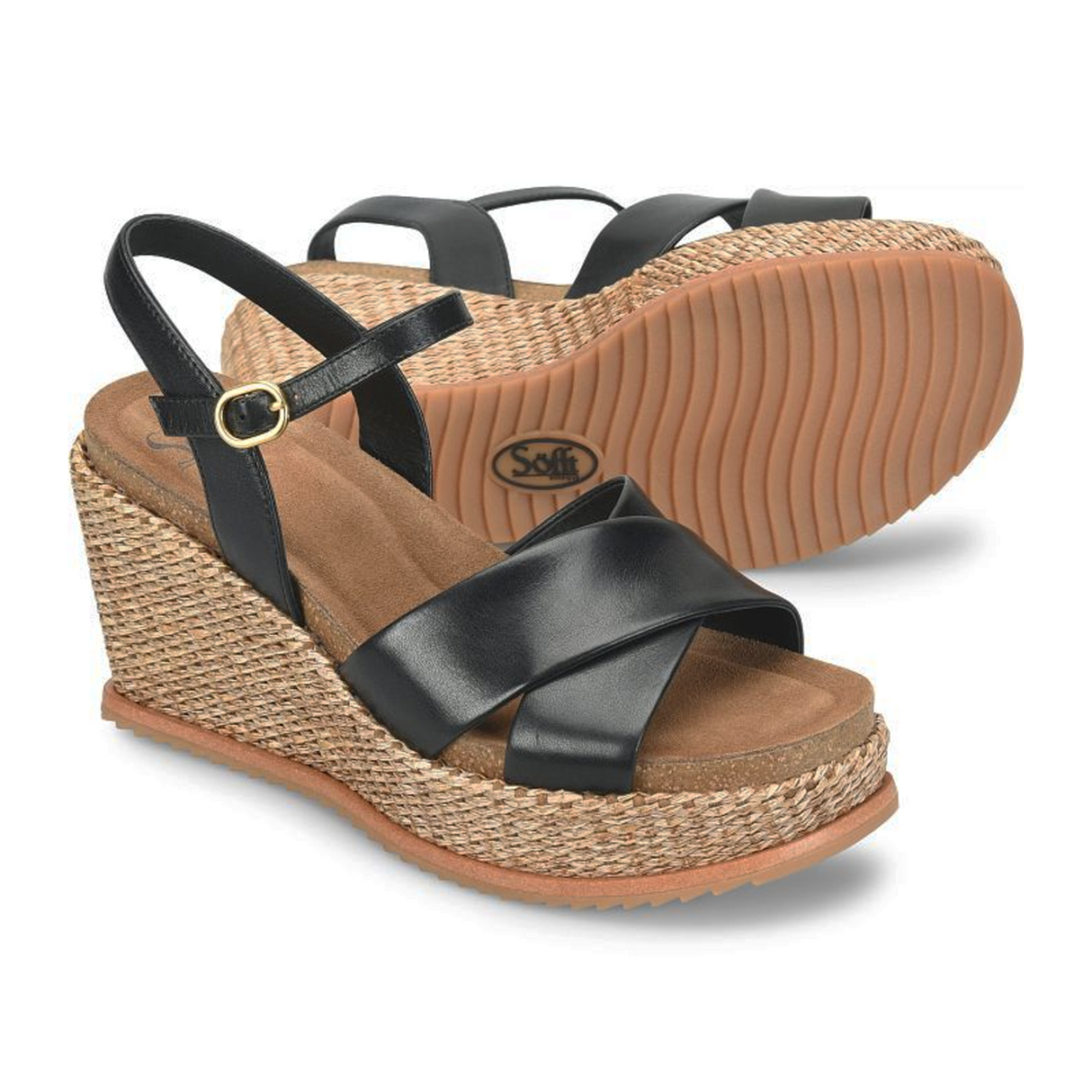 Sofft Diana Wedge Sandal (Women) - Black Sandal - Heel/Wedge - The Heel Shoe Fitters