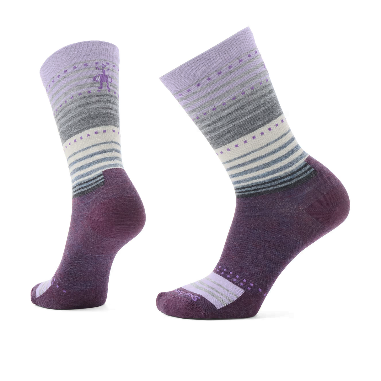 Smartwool Everyday Stitch Stripe Crew Sock (Unisex) - Fossil/Purple Accessories - Socks - Lifestyle - The Heel Shoe Fitters