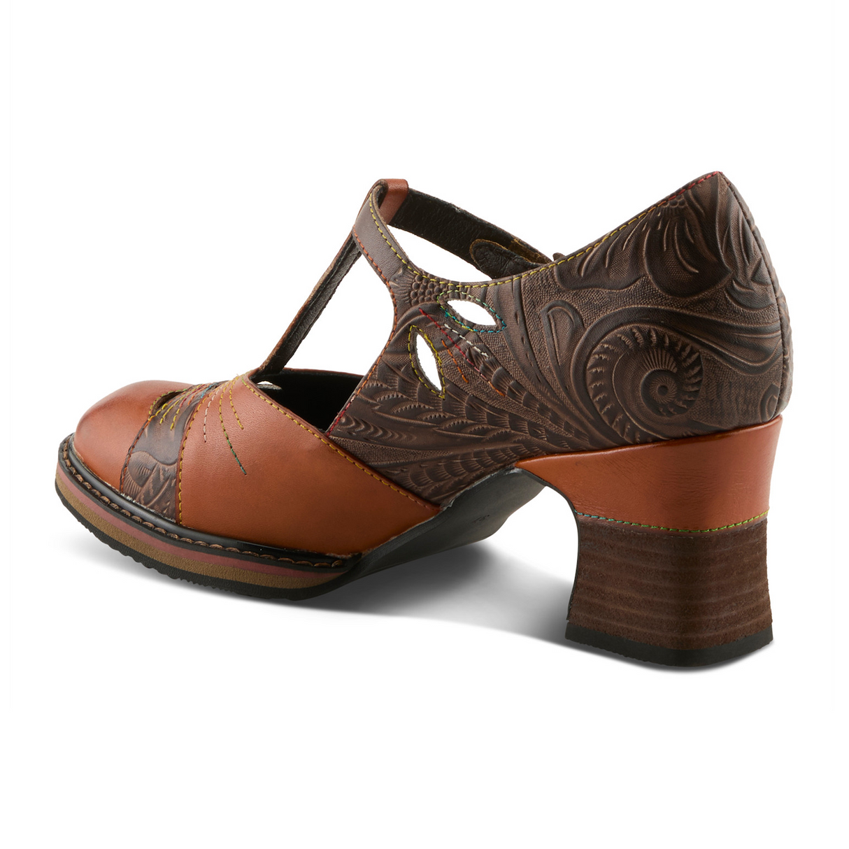 L'Artiste Sweetnora T-Strap Heel (Women) - Camel Multi Dress-Casual - Heels - The Heel Shoe Fitters