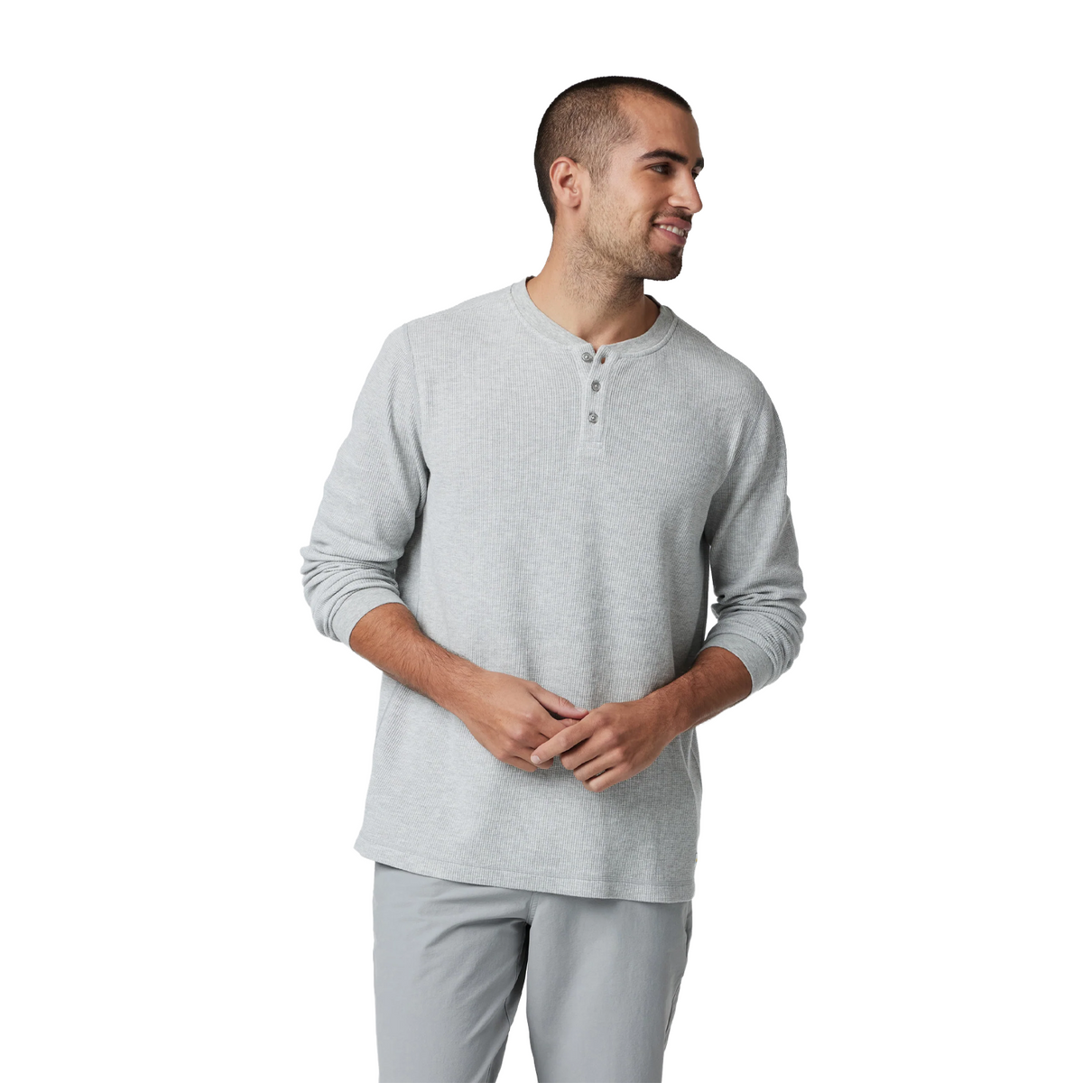 Vuori Waffle Henley (Men) - Light Heather Grey