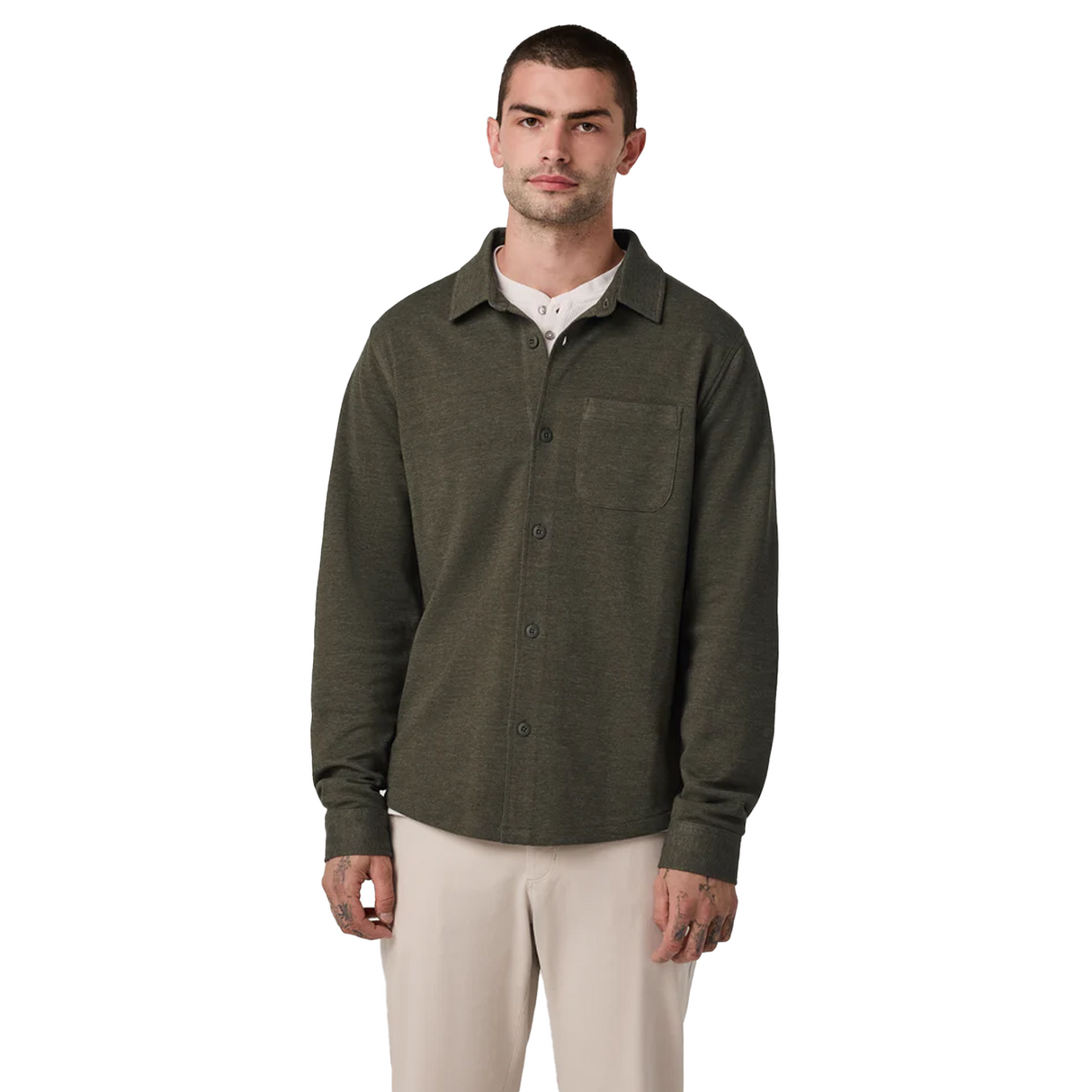 Vuori Jeffreys Overshirt (Men) - Olive Heather Apparel - Top - Sweatshirt - The Heel Shoe Fitters