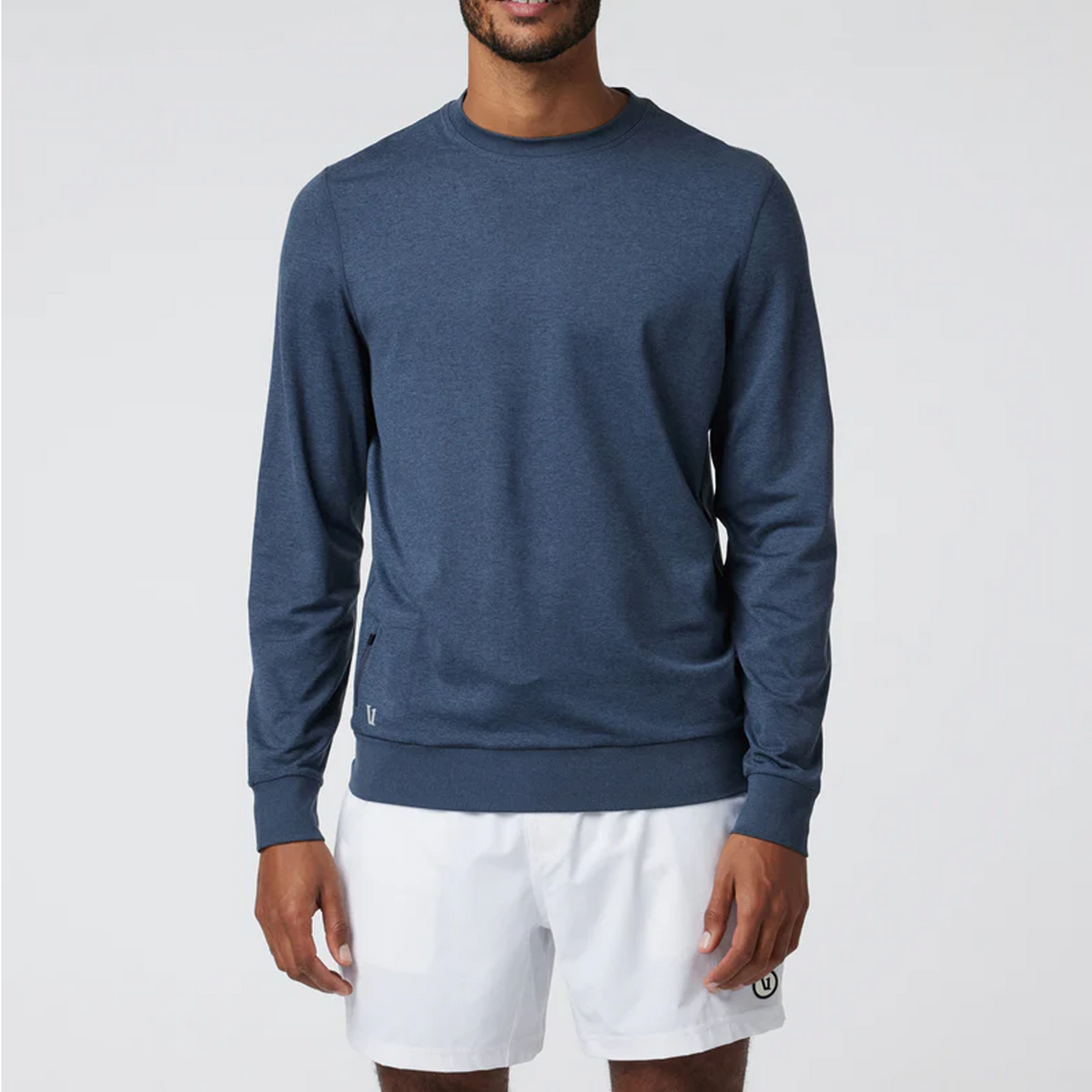 Vuori Ponto Performance Long Sleeve Crew (Men) - Azure Heather Apparel - Top - Sweatshirt - The Heel Shoe Fitters