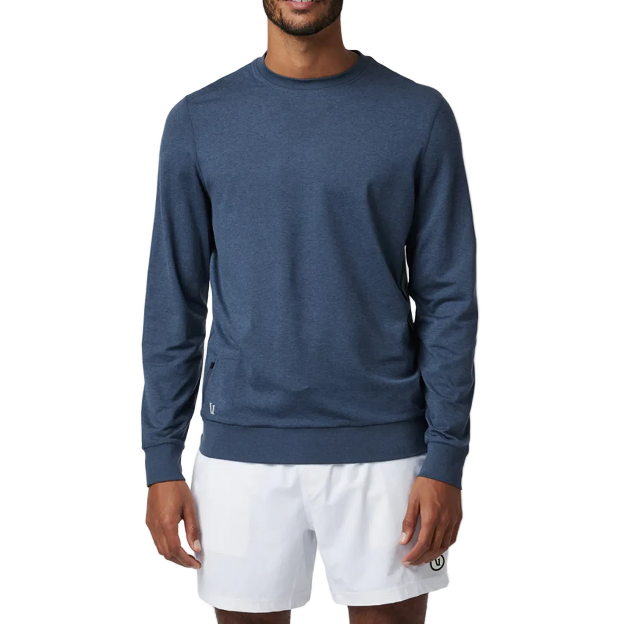 Vuori Ponto Performance Long Sleeve Crew (Men) - Azure Heather Apparel - Top - Sweatshirt - The Heel Shoe Fitters