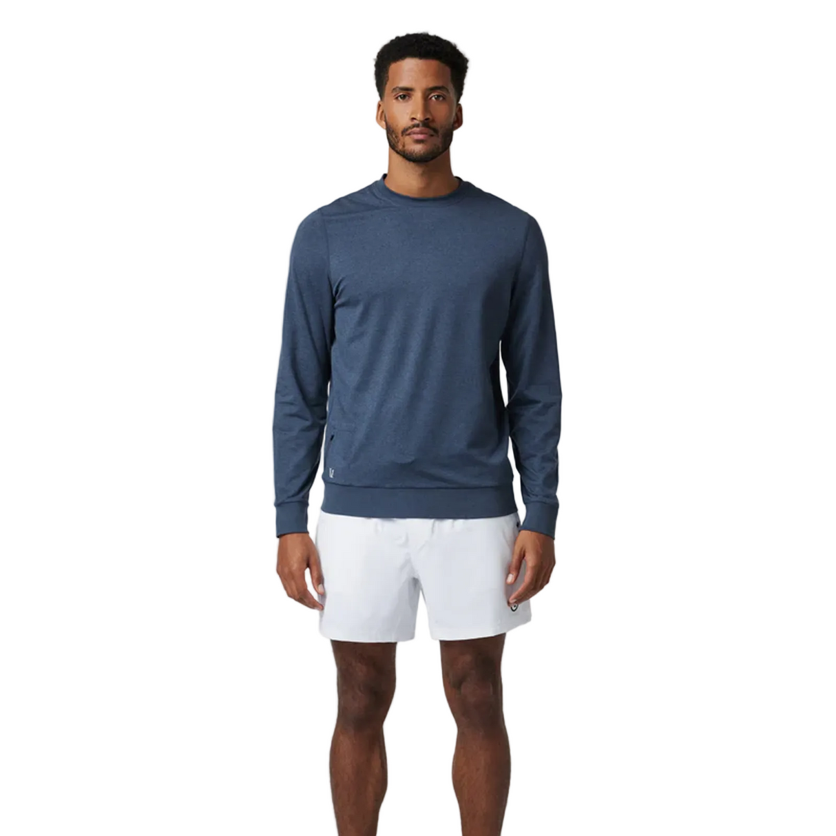 Vuori Ponto Performance Long Sleeve Crew (Men) - Azure Heather Apparel - Top - Sweatshirt - The Heel Shoe Fitters