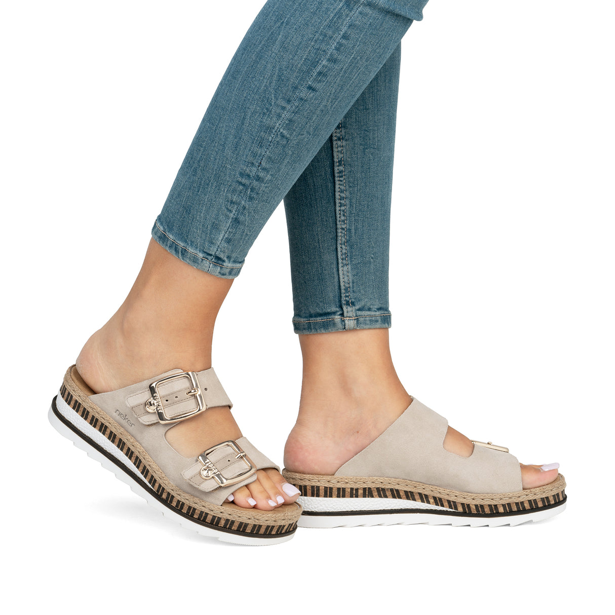 Rieker Regina V7955 Slide Sandal (Women) - Iceberg/Nude Sandal - Slide - The Heel Shoe Fitters