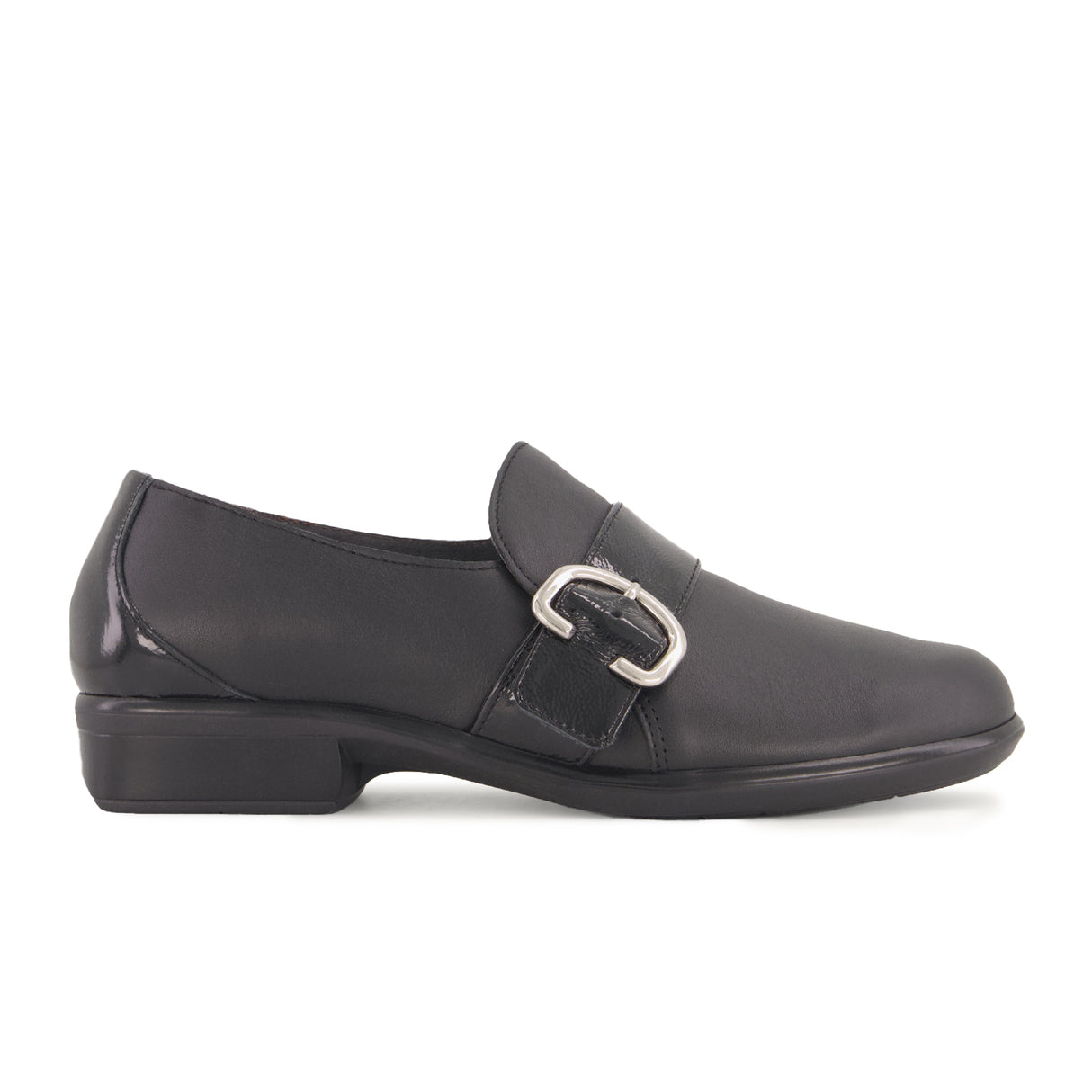Naot Viscol Slip On (Women) - Jet Black Leather/Black Crinkle Patent Leather Dress-Casual - Slip On - The Heel Shoe Fitters