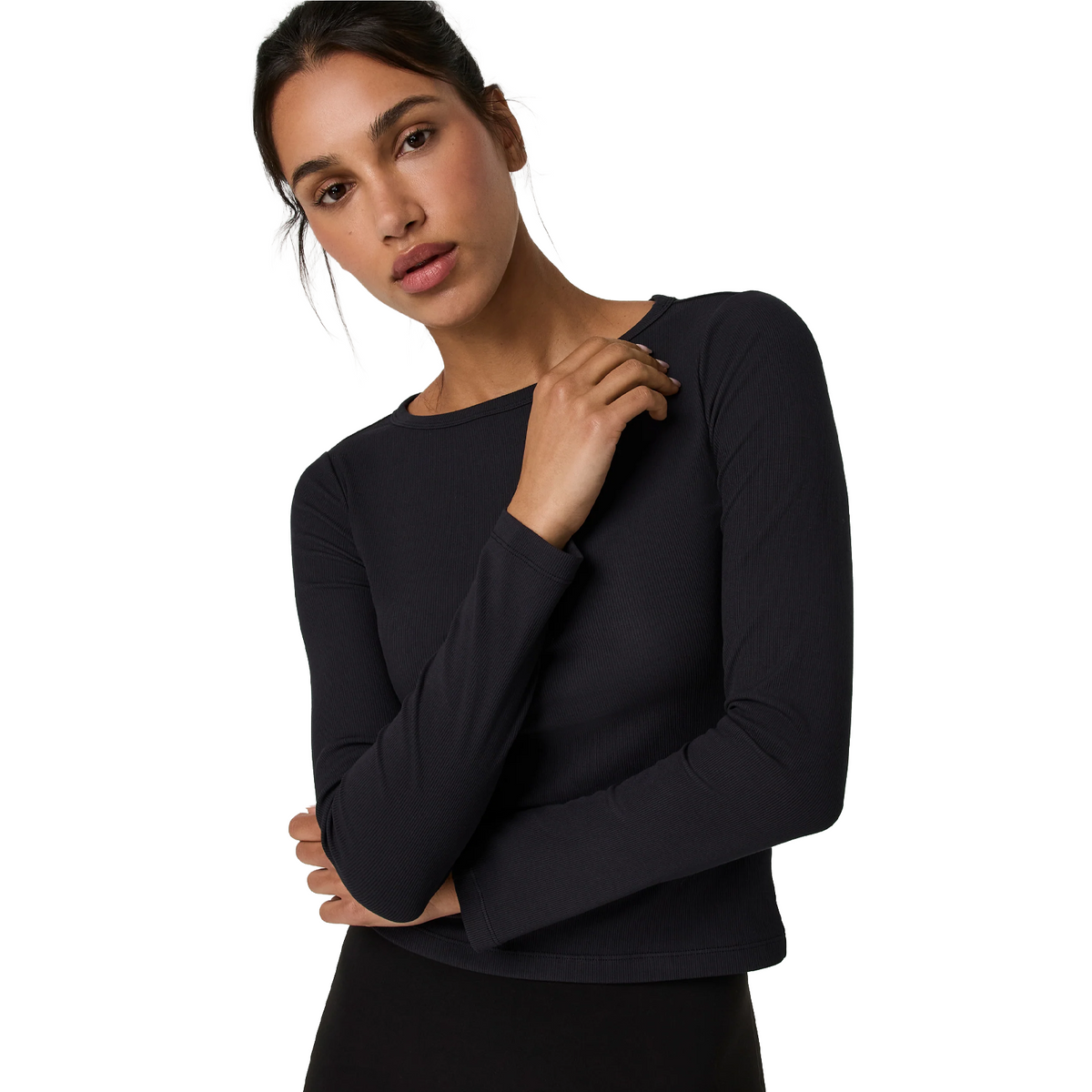 Vuori Long Sleeve Pose Subtle Scoop (Women) - Solid Black
