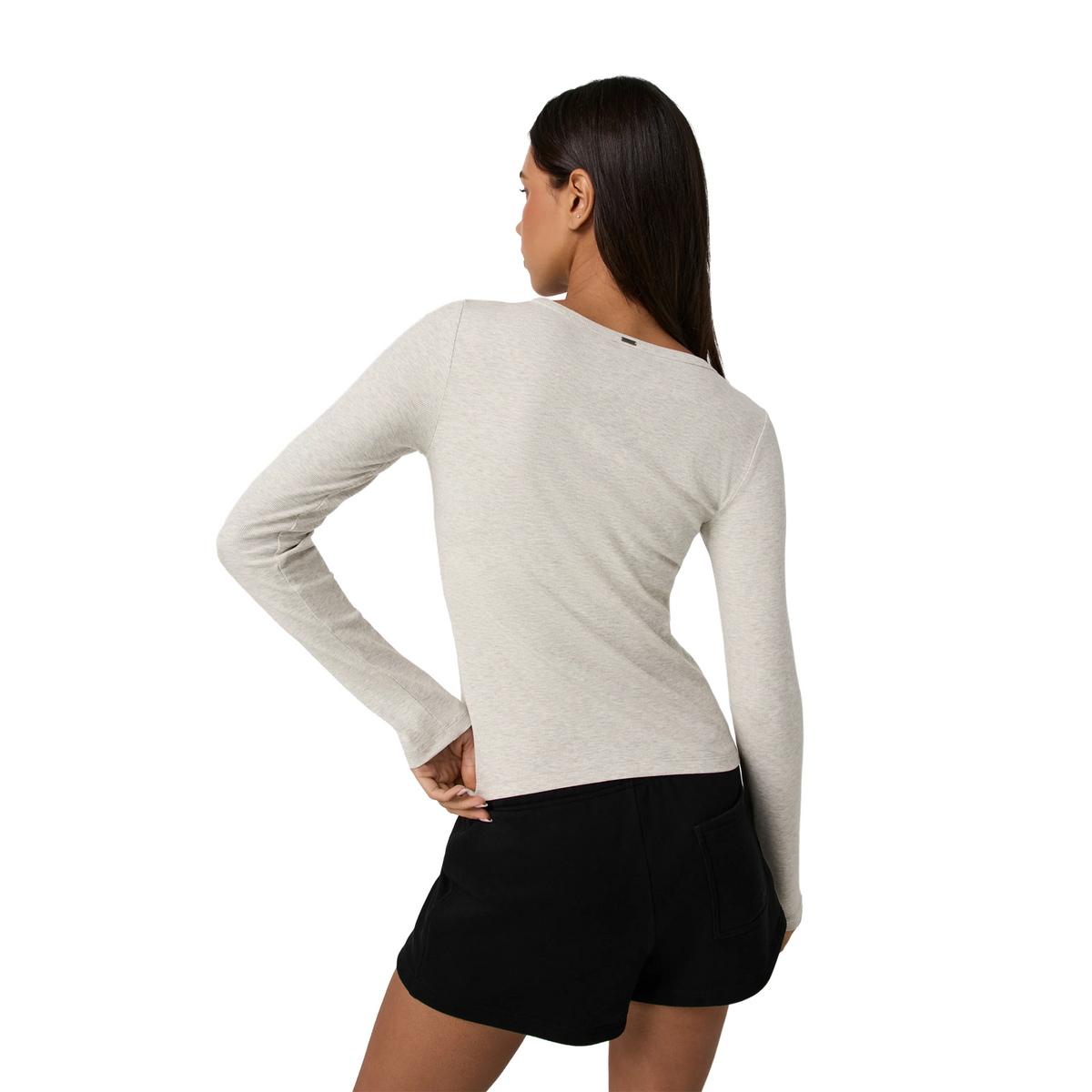Vuori Long Sleeve Pose Subtle Scoop (Women) - White Heather Grey