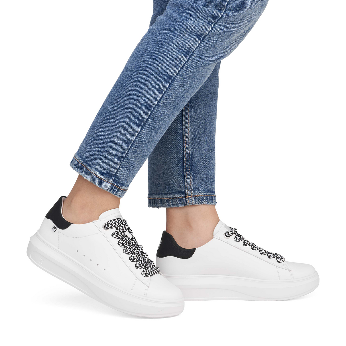 Rieker W1201 Adelia Sneaker (Women) - Weiss/Schwarz Athletic - Casual - Lace Up - The Heel Shoe Fitters