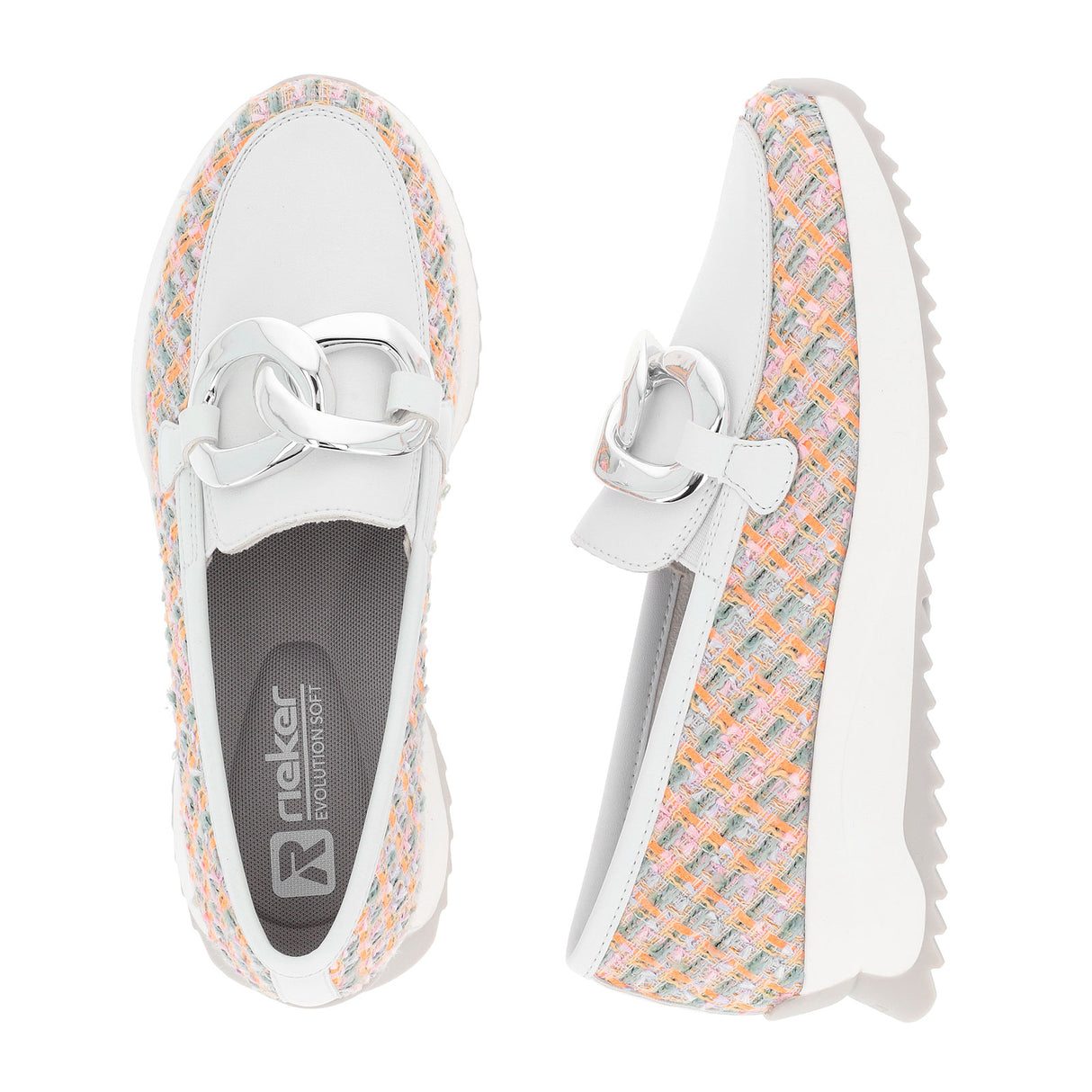 Rieker R-Evolution Dhara W1303-90 Loafer (Women) - White/Multi Dress-Casual - Slip On - The Heel Shoe Fitters