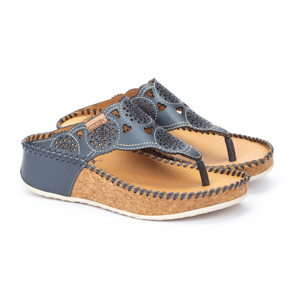 Pikolinos Marina W1C-0745 Wedge Sandal (Women) - Blue Leather Sandal - Heel/Wedge - The Heel Shoe Fitters
